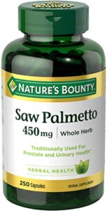 nature’s bounty saw palmetto support for prostate and urinary health, herbal health supplement, 450mg, 250 capsules