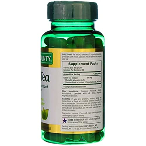 Nature's Bounty Green Tea Pills and Herbal Health Supplement, Supports Heart and Antioxidant Health, 315mg, 100 Capsules