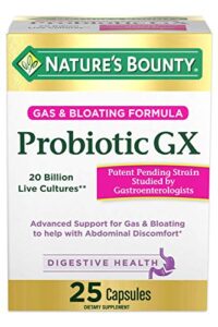 probiotic, for occasional gas and bloating dietary formula by nature’s bounty, dietary supplement, helps with abdominal discomfort, promotes digestive health, 25 capsules