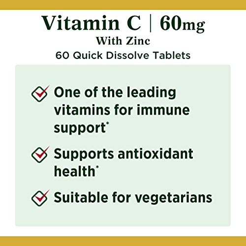 Vitamin C + Zinc by Nature's Bounty, Vitamin Supplement, Supports Immune Health, 60 mg, 60 Tablets