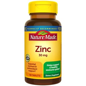 nature made zinc 30 mg, dietary supplement for immune health and antioxidant support, 100 tablets, 100 day supply