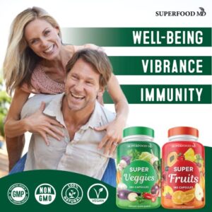 Superfood Fruit and Veggie Supplement - 360 Fruit and Veggie Capsules -100% Whole Super Fruit and Super Vegetable Supplements & Vitamin, Made in USA, Soy Free, Vegan- 60 Servings