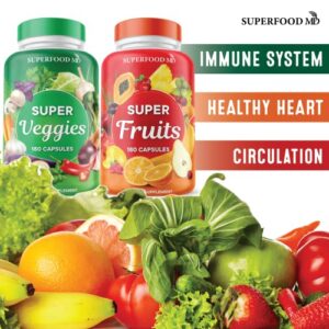 Superfood Fruit and Veggie Supplement - 360 Fruit and Veggie Capsules -100% Whole Super Fruit and Super Vegetable Supplements & Vitamin, Made in USA, Soy Free, Vegan- 60 Servings