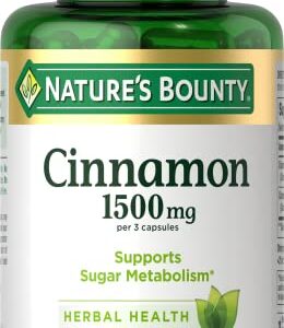 Nature's Bounty Cinnamon Herbal Supplement, Supports Sugar Metabolism, 1500mg Capsules, 100 Count