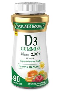 vitamin d3 gummies by nature’s bounty, vitamin supplement, supports immune health, 50mcg, 2000iu, mixed fruit flavor, 90 gummies