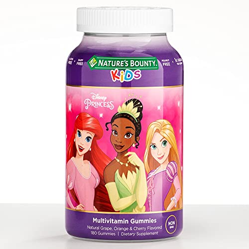 Nature's Bounty Disney Princess Kids Gummy Multivitamin, Natural Grape, Orange & Cherry Flavored, No Gluten, Dairy, or Peanuts, 180 Gummies