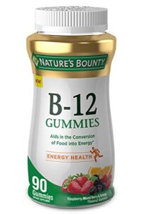 vitamin b12 gummies by nature’s bounty, dietary supplement, supports energy metabolism and nervous system health, mixed berry flavor, 500mcg, 90 gummies