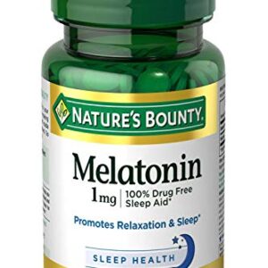 Melatonin by Nature's Bounty, 100% Drug Free Sleep Aid, Dietary Supplement, Promotes Relaxation and Sleep Health, 1mg, 180 Tablets