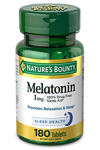 Melatonin by Nature's Bounty, 100% Drug Free Sleep Aid, Dietary Supplement, Promotes Relaxation and Sleep Health, 1mg, 180 Tablets