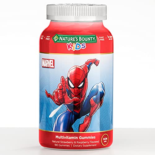 Nature's Bounty Marvel’s Spider-Man Kids Multi Vitamin Gummy, Natural Strawberry and Raspberry Flavored Multi Vitamin, 180 Gummies