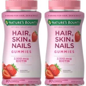 nature’s bounty optimal solutions hair, skin and nails gummies, strawberry, 80 count (pack of 2)