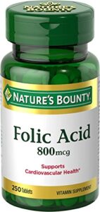 nature’s bounty folic acid supplement, supports cardiovascular health, 800mcg, tablet 250 count(pack of 3)