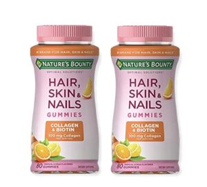 nature’s bounty hair, skin & nails with biotin collagen, citrus, 80 gummies (pack of 2)