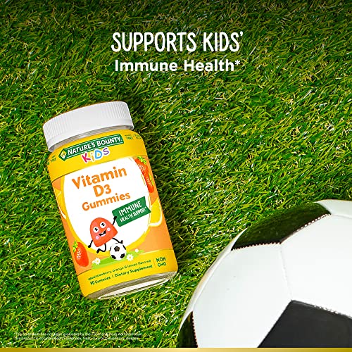 Nature's Bounty Kids Vitamin D3 Immune Health Support Gummies, Natural Strawberry, Orange & Lemon Flavored, Non GMO + Gluten Free, 90 Gummies