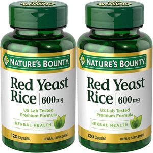 Nature's Bounty Red Yeast Rice Pills and Herbal Health Supplement, Dietary Additive, 600mg, 120 Capsules (Pack of 2)