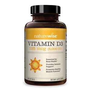 naturewise vitamin d3 5000iu (125 mcg) 1 year supply for healthy muscle function, and immune support, non-gmo, gluten free in cold-pressed olive oil, packaging vary ( mini softgel), 360 count