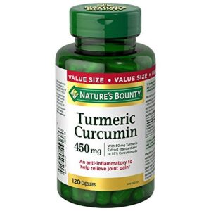 nature’s bounty turmeric curcumin pills and herbal health supplement, helps relieve joint pain, source of antioxidants, 450mg, 120 capsules