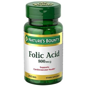 Nature's Bounty Folic Acid 800 mcg Tablets Maximum Strength 250 Count (Pack of 6)