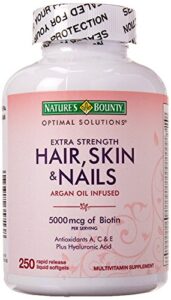 natures bounty optimal solutions hair skin and nails argan oil infused 5000mcg of biotin, 250 softgels