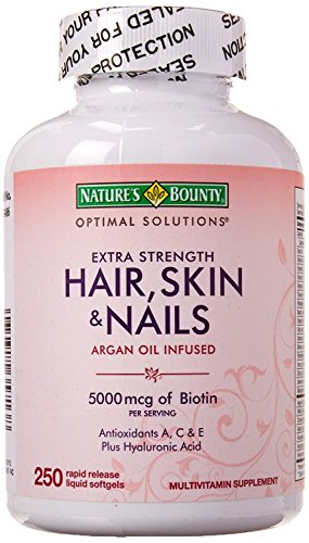 Natures Bounty Optimal Solutions Hair Skin and Nails Argan Oil Infused 5000mcg of Biotin, 250 Softgels