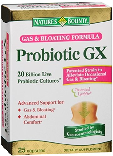 Nature's Bounty Probiotic GX Gas & Bloating Formula, Capsules 25 ea (Pack of 4)