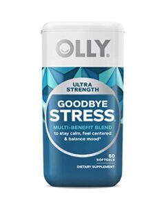 olly ultra strength goodbye stress softgels, gaba, ashwagandha, l-theanine and lemon balm, stress relief supplement – 60 count
