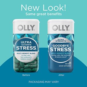 OLLY Ultra Strength Goodbye Stress Softgels, GABA, Ashwagandha, L-Theanine and Lemon Balm, Stress Relief Supplement - 60 Count