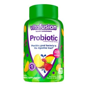 vitafusion probiotic gummy supplements, raspberry, peach and mango flavored probiotic nutritional supplements, 70 count