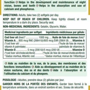 Nature's Bounty Cod Liver Oil with Vitamin A & D, 100 Capsules