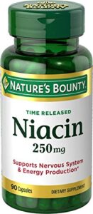 nature’s bounty niacin pills and supplement, supports nervous system and cellular energy production, 250mg, 90 capsules