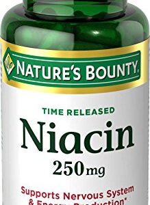 Nature's Bounty Niacin Pills and Supplement, Supports Nervous System and Cellular Energy Production, 250mg, 90 Capsules