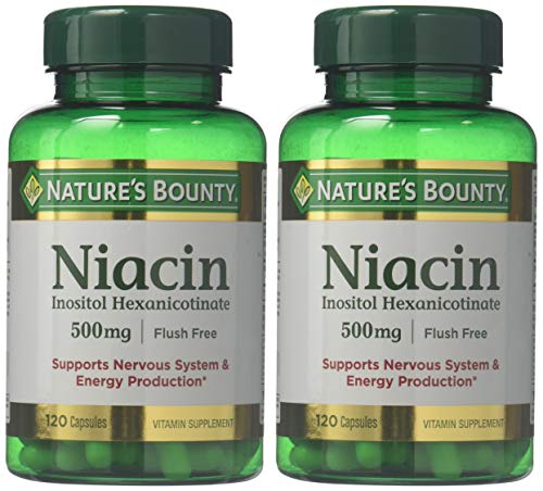 Nature's Bounty Flush Free Niacin 500 Mg, 240 Capsules (2 X 120 Count Bottles)