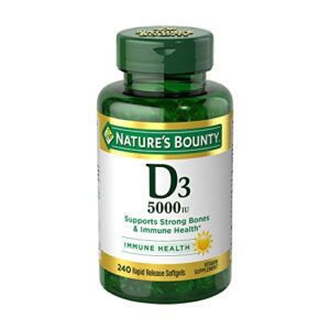 Nature’s Bounty Vitamin D3, Immune Support, 125 mcg (5000iu), Rapid Release Softgels, 240 Ct