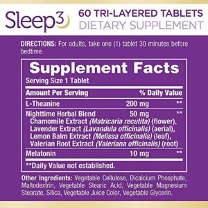 Melatonin by Nature's Bounty, Sleep3 Maximum Strength 100% Drug Free Sleep Aid, Dietary Supplement, L-Theanine & Nighttime Herbal Blend Time Release Technology, 10mg, 30 Tri-Layered Tablets