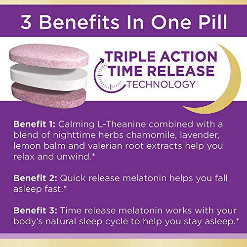 Melatonin by Nature's Bounty, Sleep3 Maximum Strength 100% Drug Free Sleep Aid, Dietary Supplement, L-Theanine & Nighttime Herbal Blend Time Release Technology, 10mg, 30 Tri-Layered Tablets