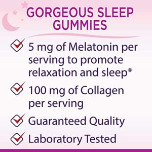 Nature's Bounty Optimal Solutions Gorgeous Sleep Melatonin 5mg Gummies with Collagen, Assorted Fruit Flavors, 60 Count (Pack of 2)