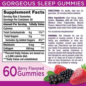 Nature's Bounty Optimal Solutions Gorgeous Sleep Melatonin 5mg Gummies with Collagen, Assorted Fruit Flavors, 60 Count (Pack of 2)