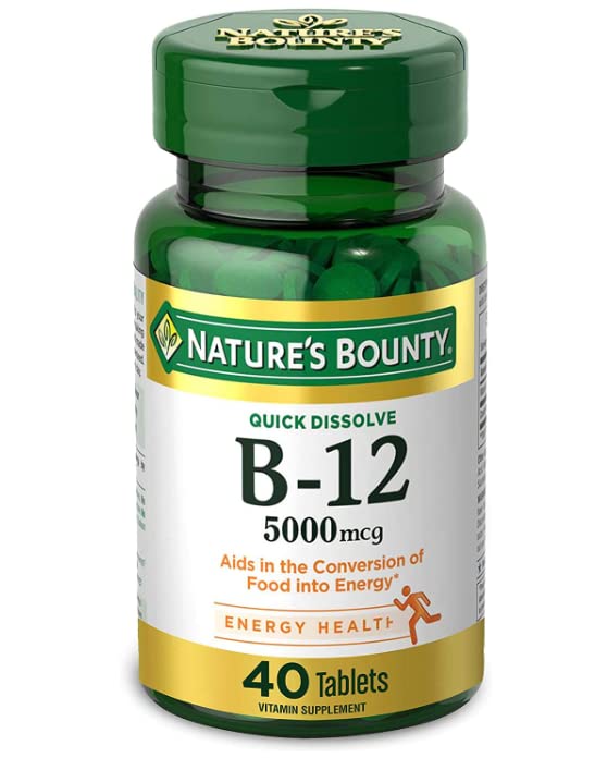 Nature's Bounty B-12 5000 mcg Supplement Quick Dissolve Natural Cherry Flavor - 40 Tablets, Pack of 3