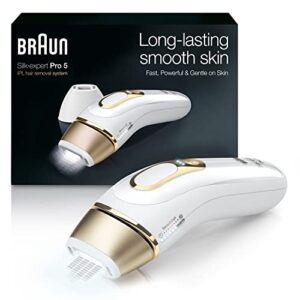 braun ipl hair removal for women and men, new silk expert pro 5 pl5157, for body & face, long-lasting hair removal system, alternative to salon laser hair removal, with venus razor, pouch