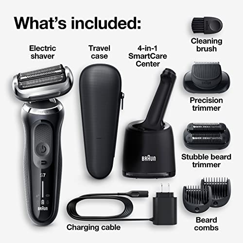 Braun Electric Razor for Men, Series 7 7085cc 360 Flex Head Electric Shaver with Beard Trimmer, Rechargeable, Wet & Dry, 4in1 SmartCare Center and Travel Case