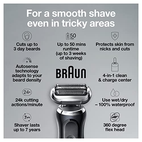 Braun Electric Razor for Men, Series 7 7085cc 360 Flex Head Electric Shaver with Beard Trimmer, Rechargeable, Wet & Dry, 4in1 SmartCare Center and Travel Case