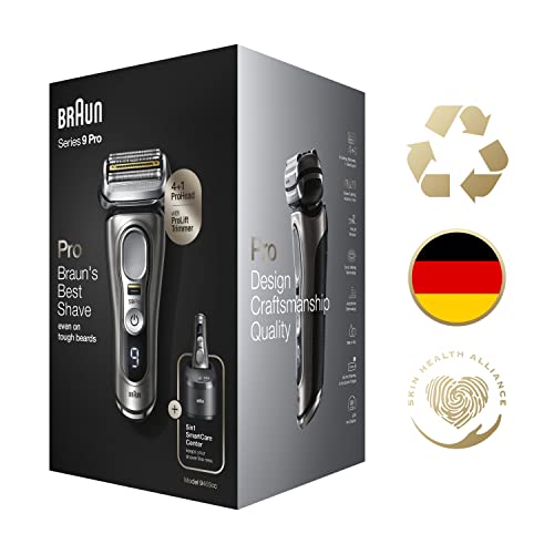 Braun Electric Razor for Men, Series 9 Pro 9465cc Wet & Dry Electric Foil Shaver with ProLift Beard Trimmer, Cleaning & Charging SmartCare Center, Noble Metal