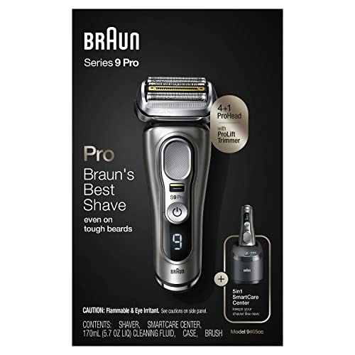 Braun Electric Razor for Men, Series 9 Pro 9465cc Wet & Dry Electric Foil Shaver with ProLift Beard Trimmer, Cleaning & Charging SmartCare Center, Noble Metal