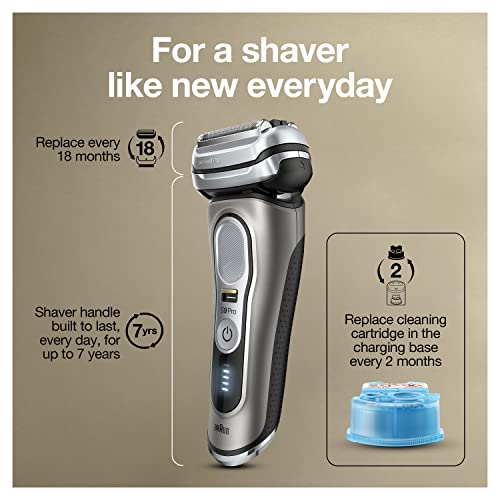 Braun Electric Razor for Men, Series 9 Pro 9465cc Wet & Dry Electric Foil Shaver with ProLift Beard Trimmer, Cleaning & Charging SmartCare Center, Noble Metal