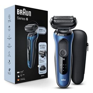 braun electric razor for men, series 6 6020s sensoflex electric foil shaver with precision beard trimmer, rechargeable, wet & dry foil shaver with travel case
