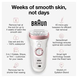 Braun Epilator Silk-épil 9 9-720, Hair Removal for Women, Wet & Dry, Womens Shaver & Trimmer, Cordless, Rechargeable