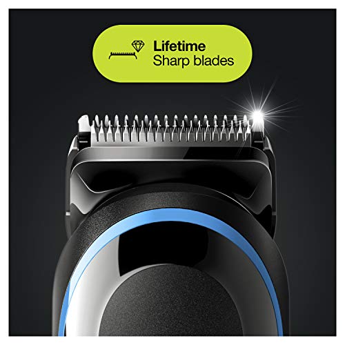 Braun Hair Clippers for Men 9-in-1 Beard, Ear and Nose Trimmer, Mens Grooming Kit, Body Groomer, Cordless & Rechargeable with Gillette ProGlide Razor, Black/Blue