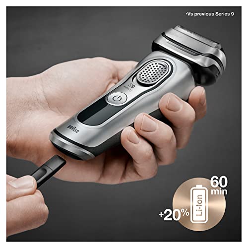 Braun Electric Razor for Men, Waterproof Foil Shaver, Series 9 9390cc, Wet & Dry Shave, With Pop-Up Beard Trimmer for Grooming, Cleaning & Charging SmartCare Center and Leather Travel Case, Silver