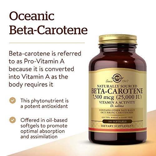 Solgar Oceanic Beta-Carotene 25,000 IU, 180 Softgels - Healthy Vision, Skin & Immune System, Potent Antioxidant - 100% Natural Pro-Vitamin A - Gluten Free, Dairy Free - 180 Servings