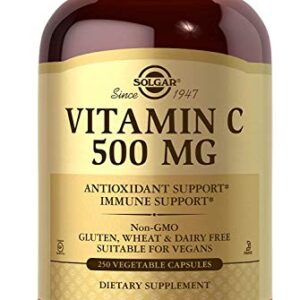 Solgar Vitamin C 500 mg, 250 Vegetable Capsules - Antioxidant & Immune Support - Overall Health - Supports Healthy Skin & Joints - Non-GMO, Vegan, Gluten Free, Kosher - 250 Servings